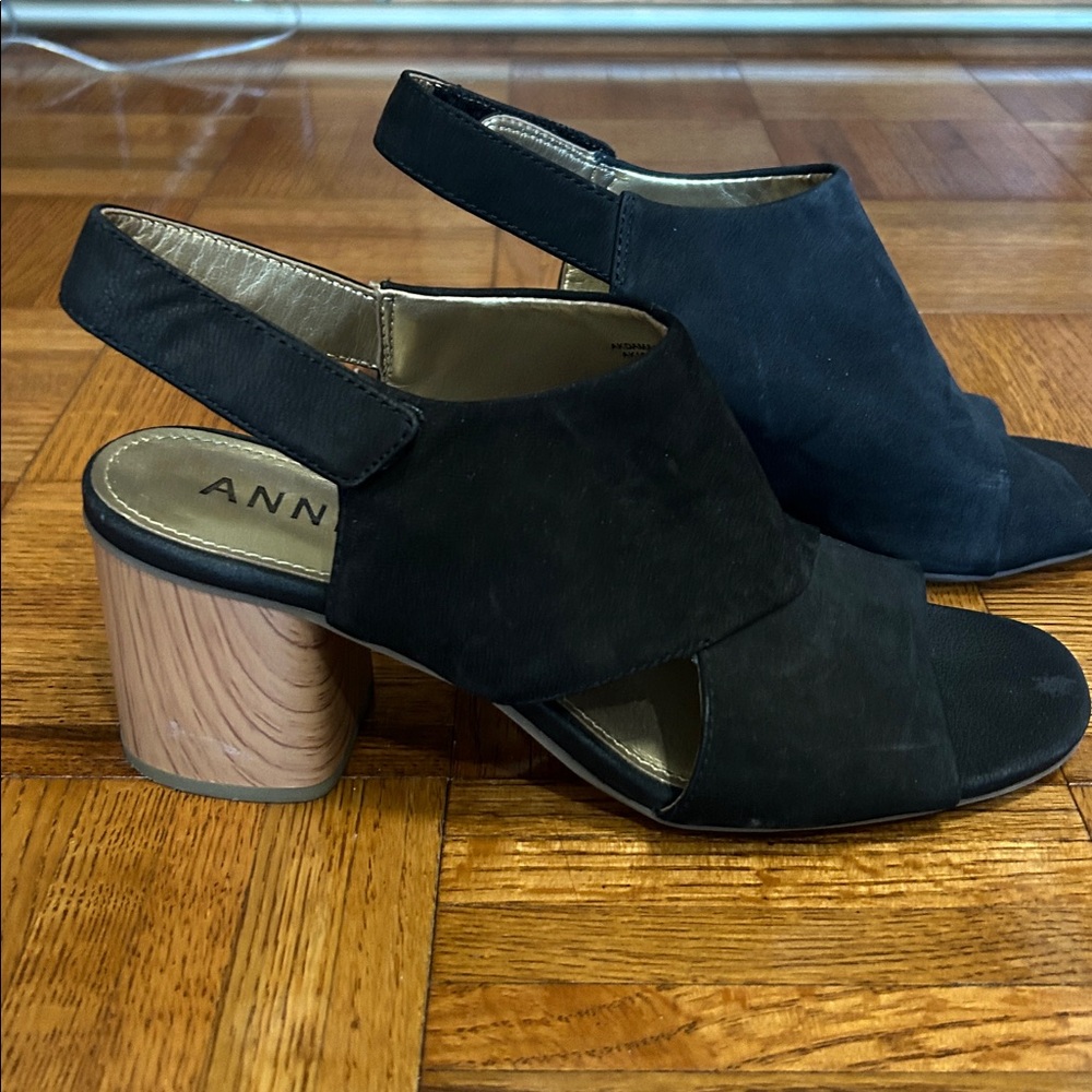 Anne Klein Black Flex Slingback open Toe Heels 9